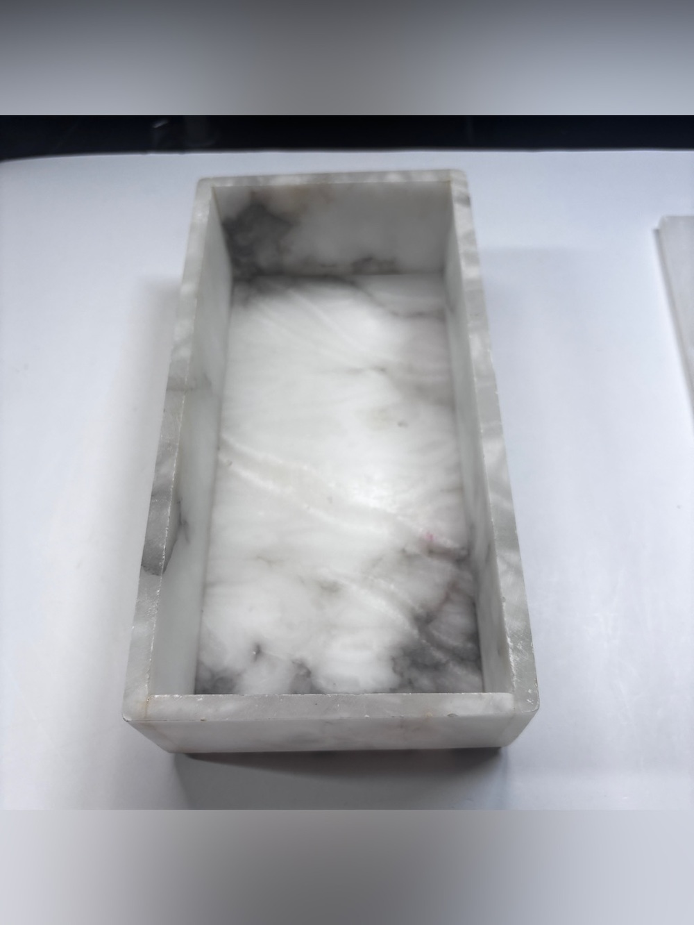 White Alabaster Tissue Box Cover W/lid Rectangular Stone Holder Facial Holder - Picture 8 of 16
